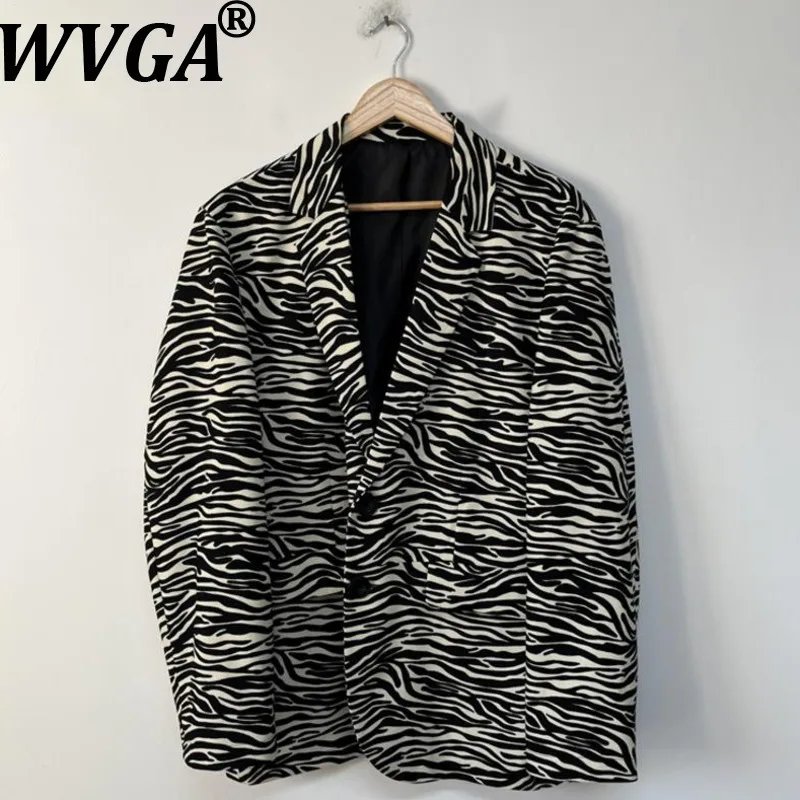 

WVGA Autumn Winter New Man High Street Pattern Printed Trendy Design Long Sleeved Blazer Niche Chic Casual Suit Coats Ins W13324