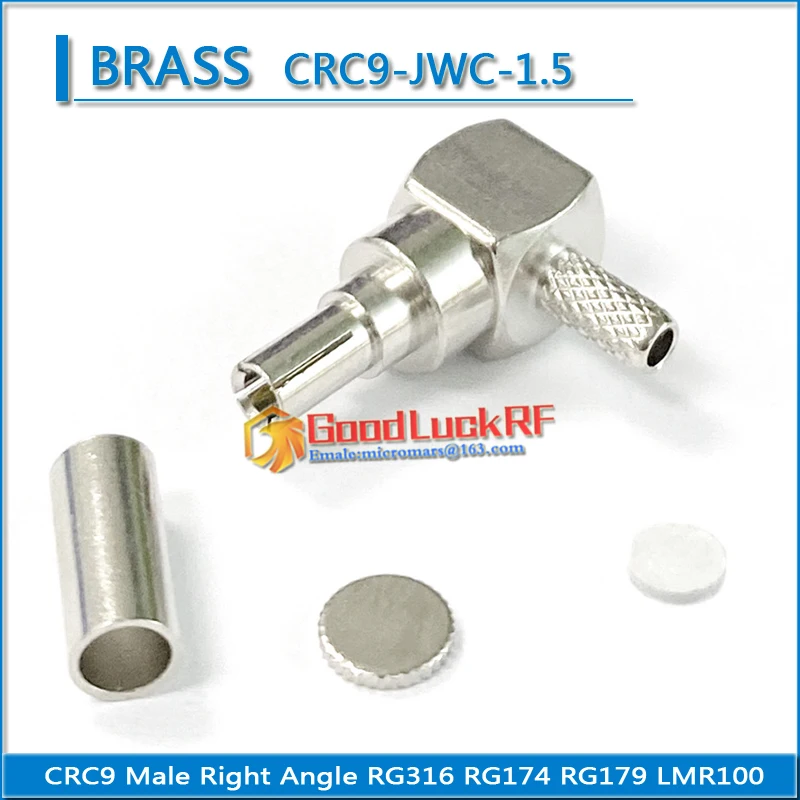 CRC9 Male 90 Degree Right Angle Jack Crimp RG316 RG174 RG179 LMR100 50-1.5 Cable Plug 50 ohm Copper RF Connector Adapters
