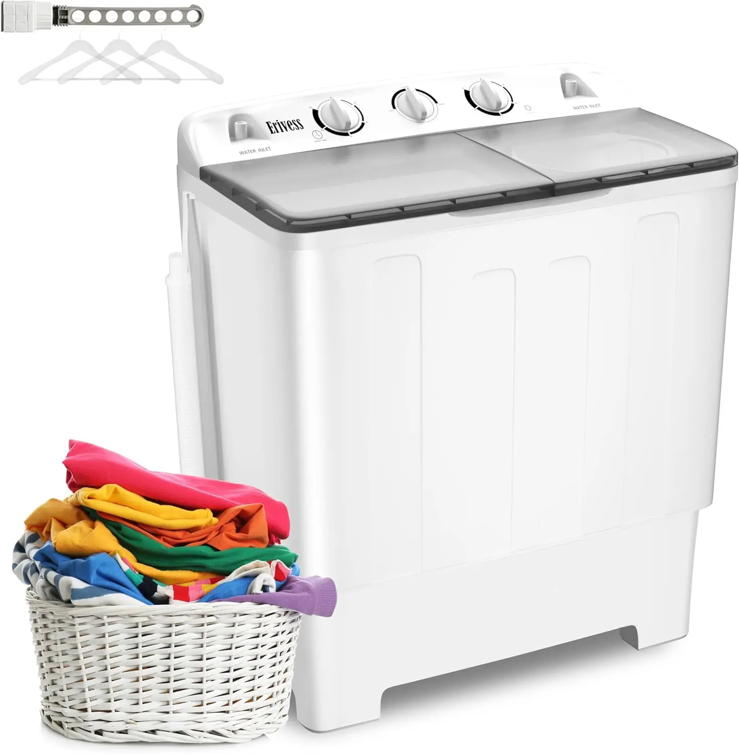 

Compact Mini Twin Tub Washing Machine with Drying Rack&10 Hangers, 13 lbs Washer Mini Compact Laundry Machine and 9 lbs Spinner,