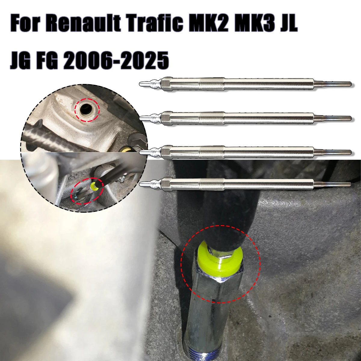 

4PCS Diesel Heater Nickel Plating Glow Plugs 4.5V 110650819R For Renault Trafic MK2 MK3 JL JG FG 2006 2007-2025 1.6 dCi 2.0 dCi