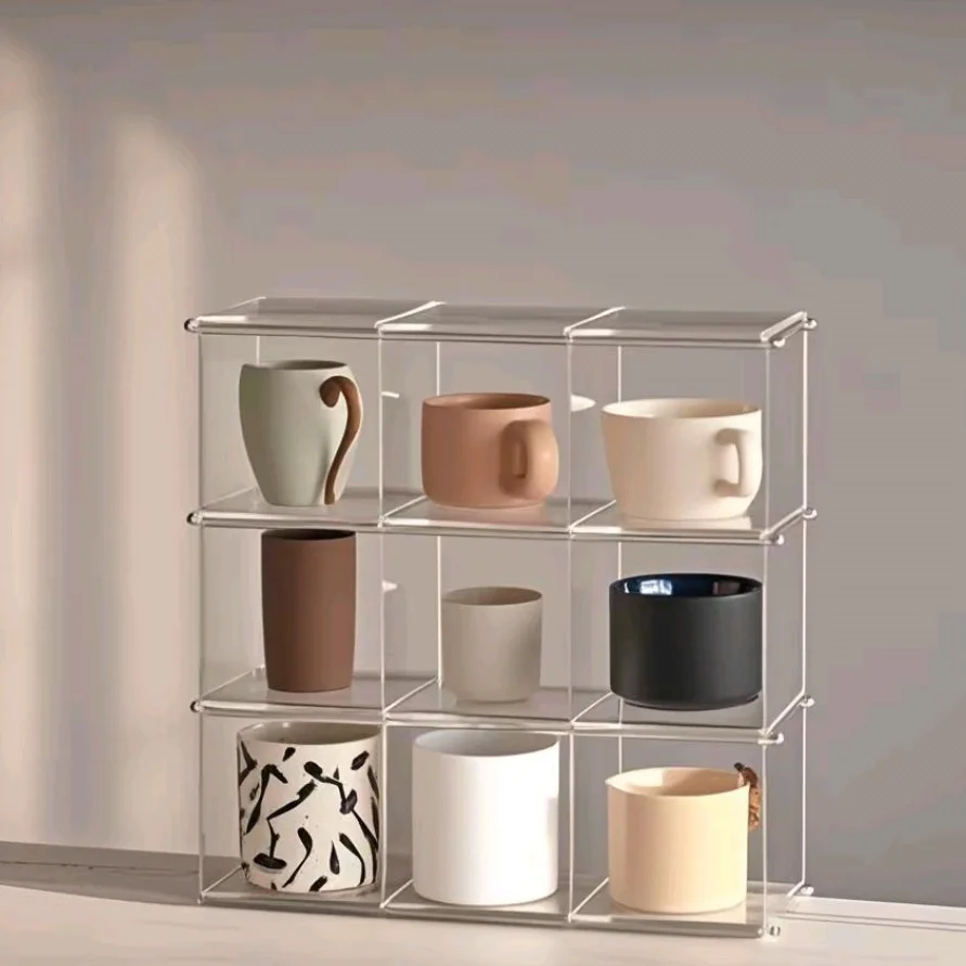 Acrylic Display Shelf Cups Storage Rack Desktop Tea Set Mug Coffee Cup Display Stand Kitchen Countertops Organizer Holder