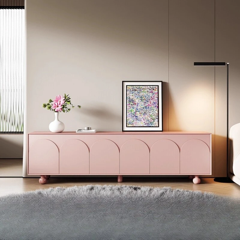 

Cream style new solid wood French living room TV cabinet, floor storage locker TV cabinet