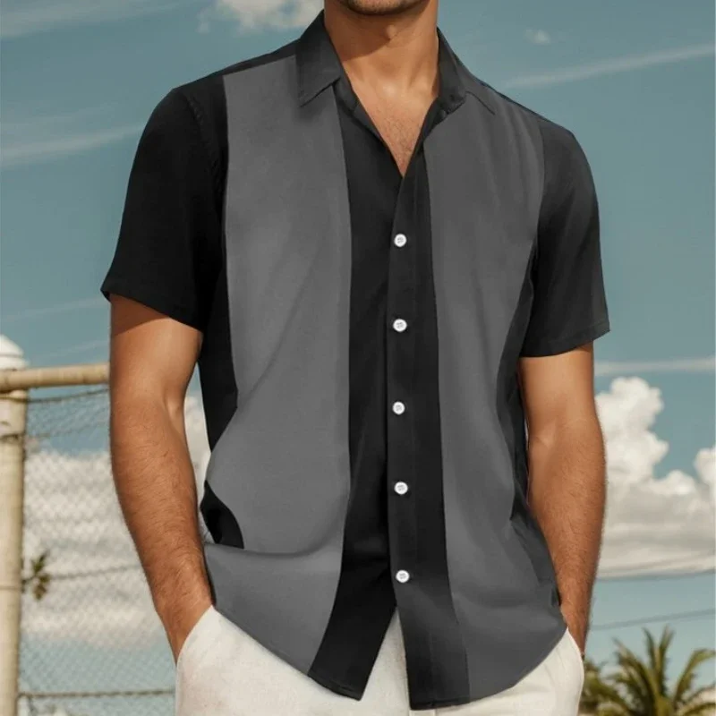 

Striped Shirt For Men 3d Print Short Sleeve Hawaiian Shirt Beach Casual Shirts Men Clothing Loose Oversized Button Lapel T-Shirt