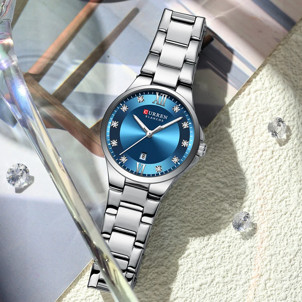 CURREN 9107 New Elegant Quartz Watch Ladies Fashion Calendar Luminous Simple Casual Waterproof Steel Strap Watches for Woman