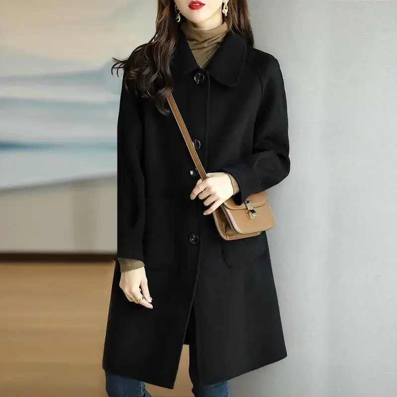 Women Coat Elegant Loose Jackets Autumn Winter New Solid Blends Thick Windbreaker Office Lady Fashion Casual Commute Outerwears