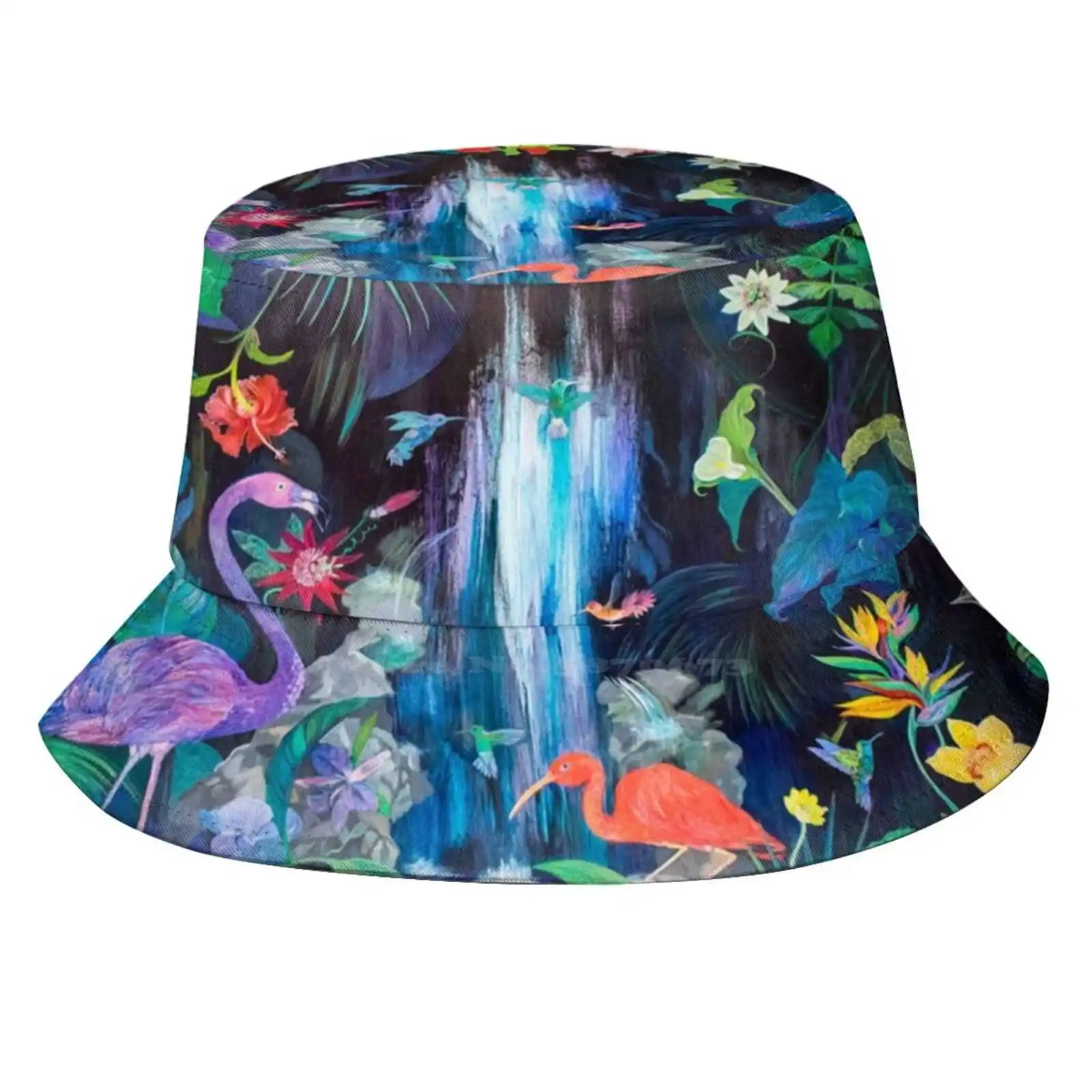 Tropical Haven Sun Cap Fisherman Hat Bucket Hats Trinidad Natural Beauty Tropical Painting Flamingo Art Scarlet Ibis