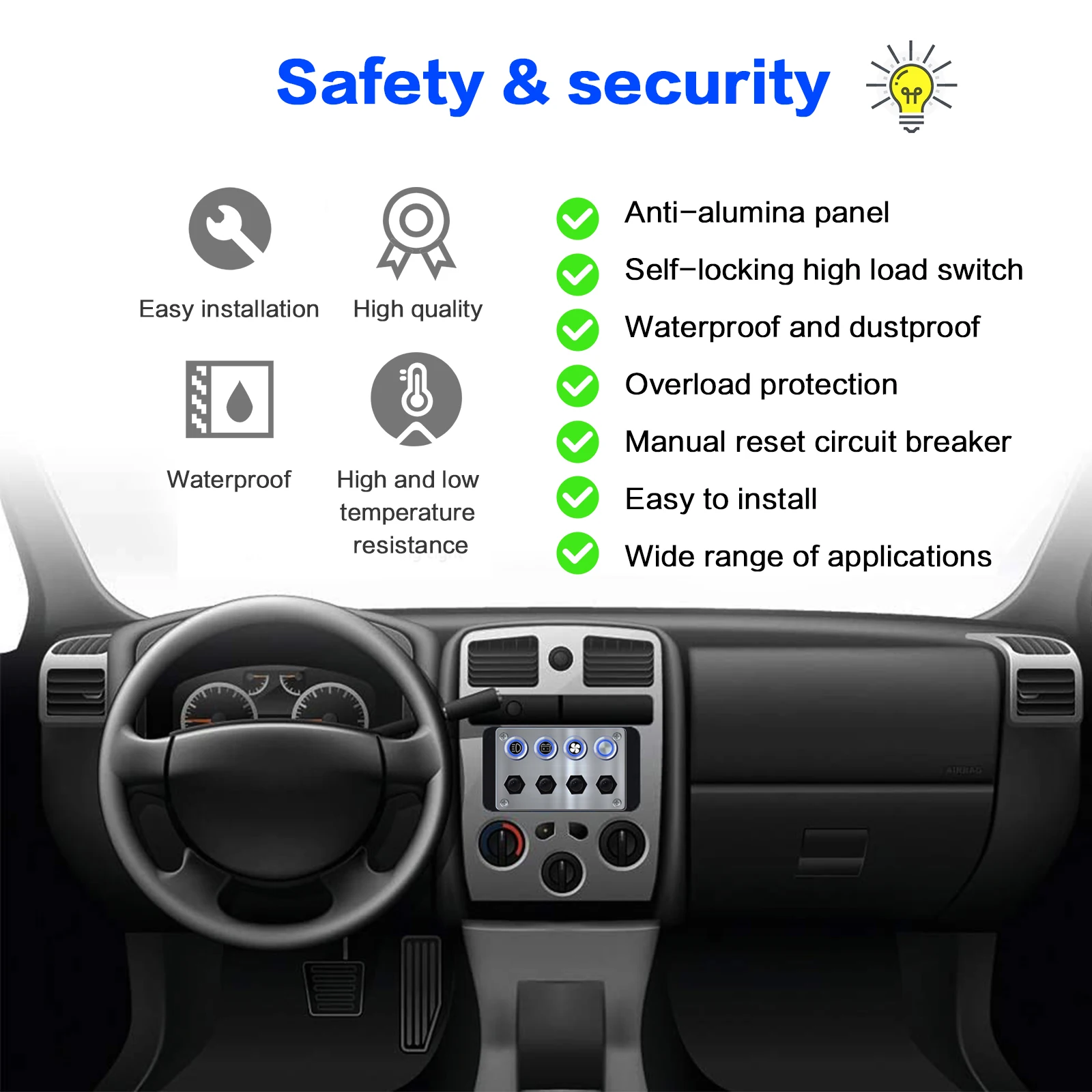 Oxidation-Resistant Aluminium 4 Gang ON-Off Ignition Push Button Switch Panel with Reset Circuit Breakers