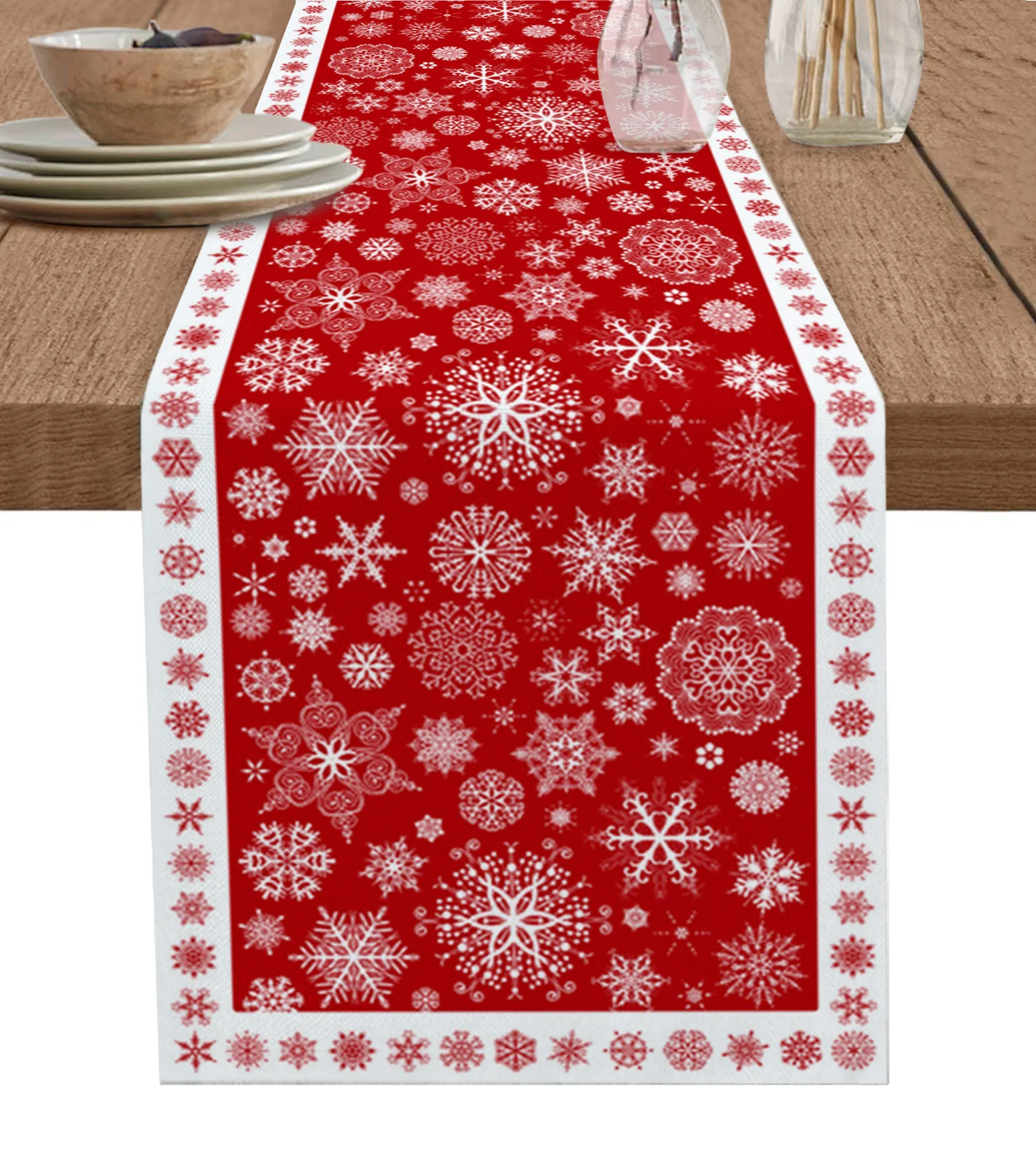 

Merry Christmas Red Snowflake Table Runner Holiday Party Decor Dining Tablecloth Wedding Home Decoration Tablecover