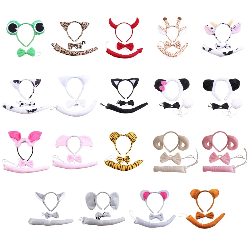 Cartoon Animal Cosplay Outfit Animal Ear Headband Long Tail Bowtie Adult Child Halloween Party Dress Up Decors