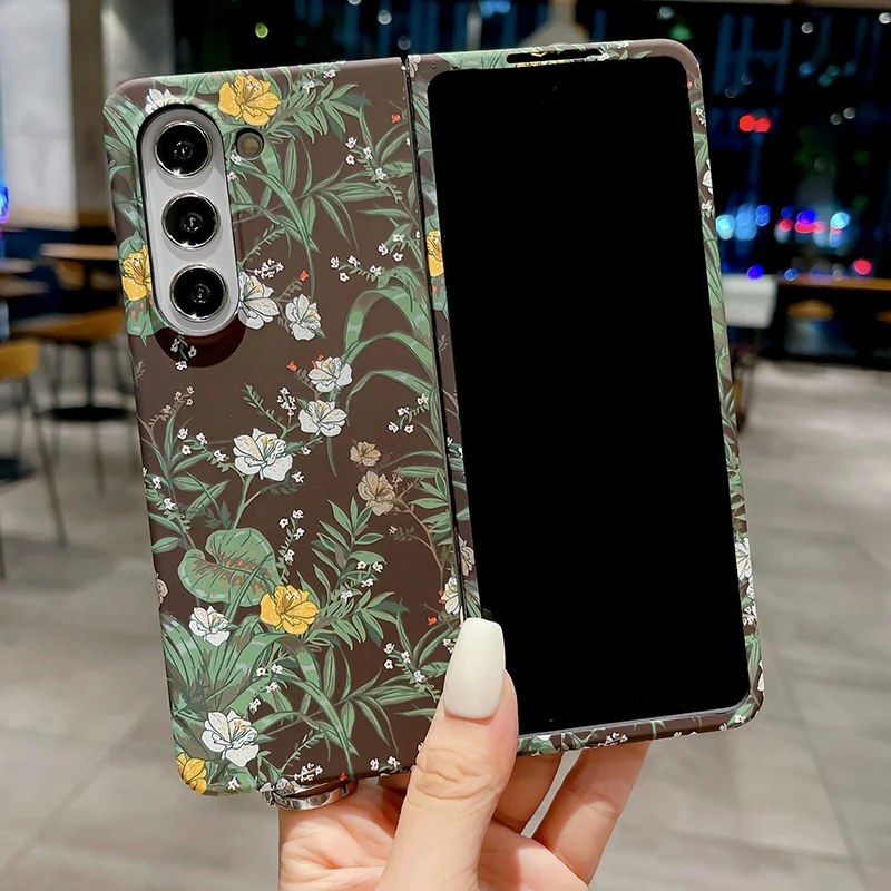 

For Samsung Galaxy Z Fold 5 Z Fold 4 Z Fold 3 Z Fold 2 Vintage Small Floral Pattern Hard PC Luminous Mobile Phone Case Cover