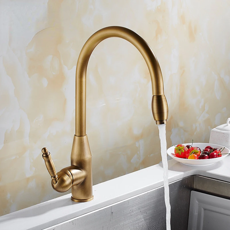 

Pull Out Kitchen Faucets Antique Bronze Kitchen Sink Single Hole Rotating Water Mixer Mixer Tap