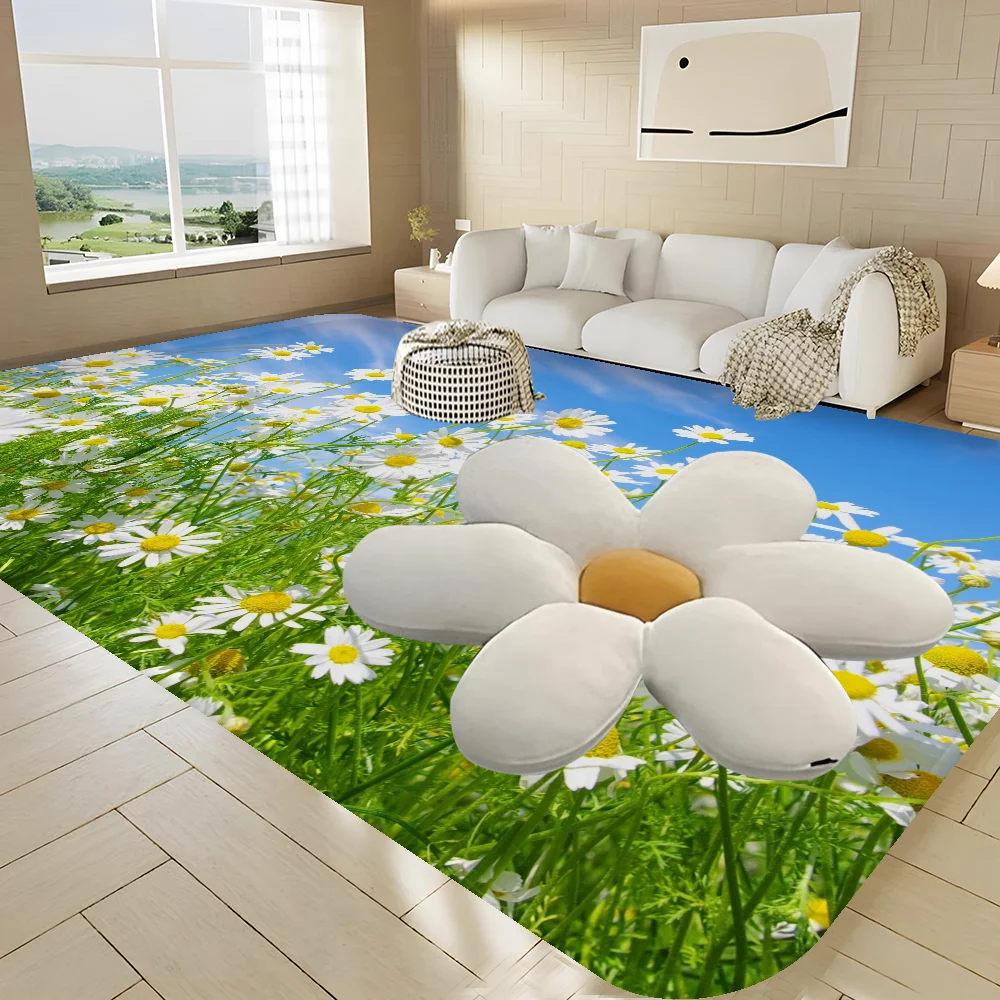 Daisy Flowers Floor Mat Retro Multiple Choice Living Room Kitchen Rug Non-Slip Modern Home Decor