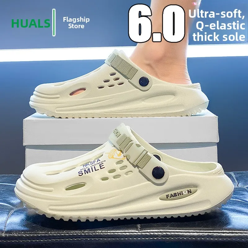 Unisex Summer Outdoor Anti-Slip Big Size 45 Beach Sandals Breathable Slip-On Slippers Comfortable EVA Material Thick Bottom