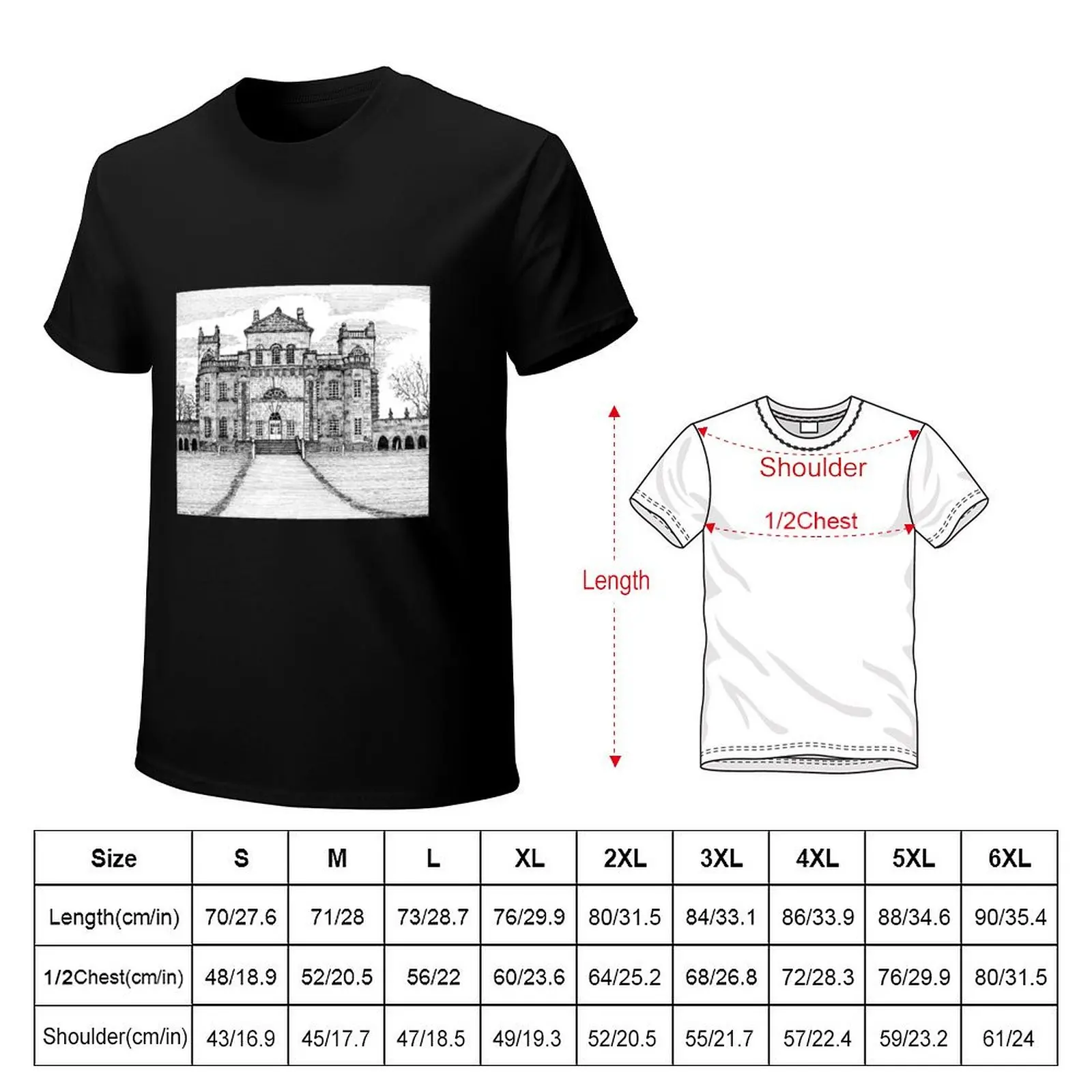 165 - SEATON DELAVAL HALL - BACK VIEW - DAVE EDWARDS INK 1989 T-Shirt Casual Pattern Print Tee Shirt
