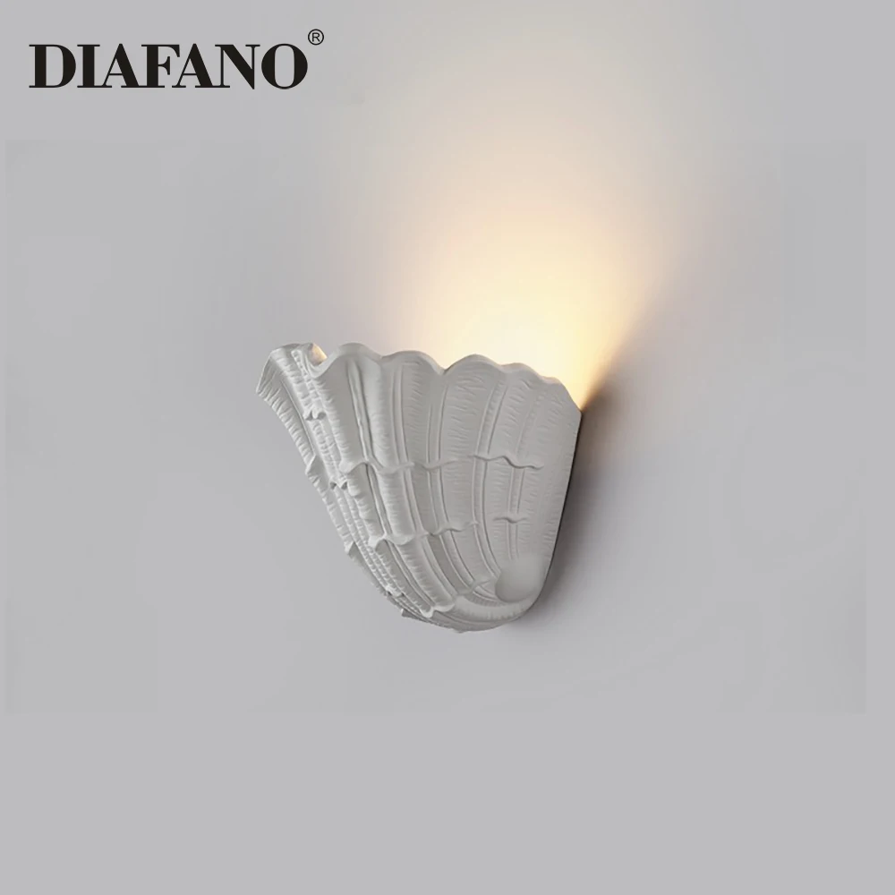 French Design Shell Gypsum Wall Lamp LED Wabi-sabi Baroque Art Decorative Wall Mounted Bedroom Bedside Staircase Background LED