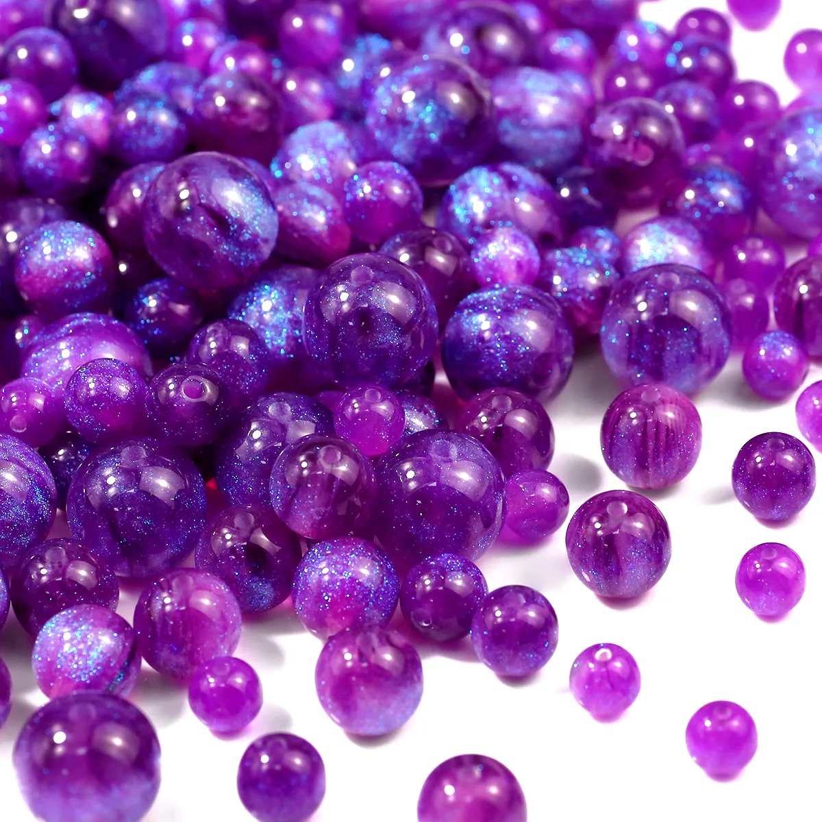 Purple Starry Night Acrylic Glass Loose Beads for Jewelry Making DIY Bracelet Keychain Pen Beads Accessories 8/10/12/16mm