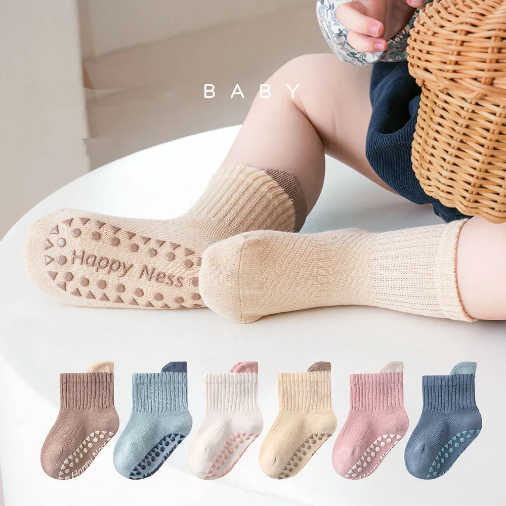 

Baby Solid Color Non Slip Floor Socks, Breathable Casual Socks for Boys and Girls Kids Indoor Activities