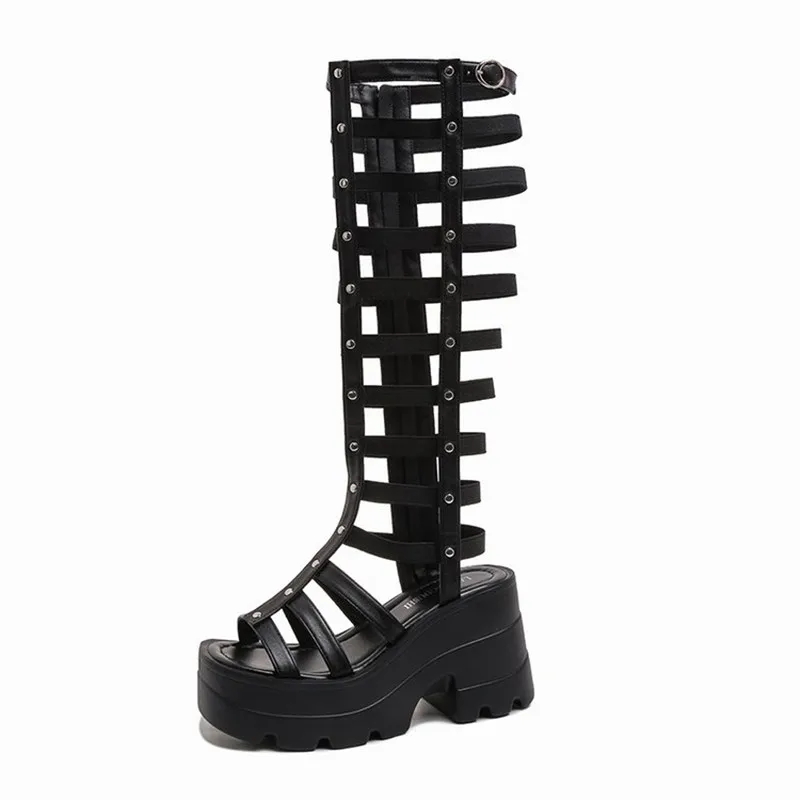 

The 2026 New Summer High-top Studded Sandals with Thick-soled Perforated Straps and Fashionable Open-toe Long Boots for Women