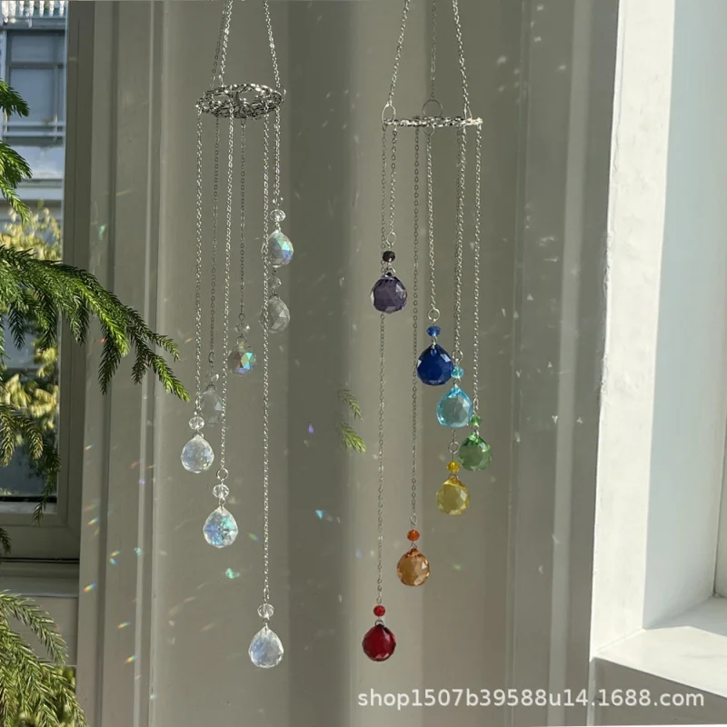 New Garden Decoration Pendant Lucky Tree Seven Colors AB Color Lighting Ball Sun Catcher Crystal Wind Chimes