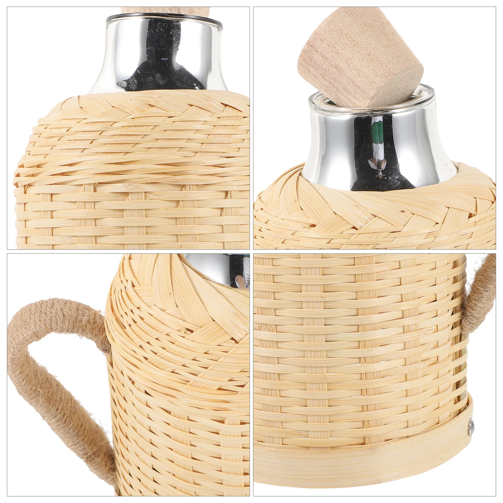 

Bamboo Woven Cover Reusable Thermal Kettle Glass Bottle Retro Hot Water Bottle Handle Heat Preservation Home Office Use