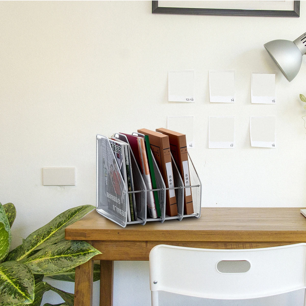 

File Rack 4 Slot Document ganizer Silver Mesh Metal Design Folder Storage Cabinet Desktop Notebooks Student Use
