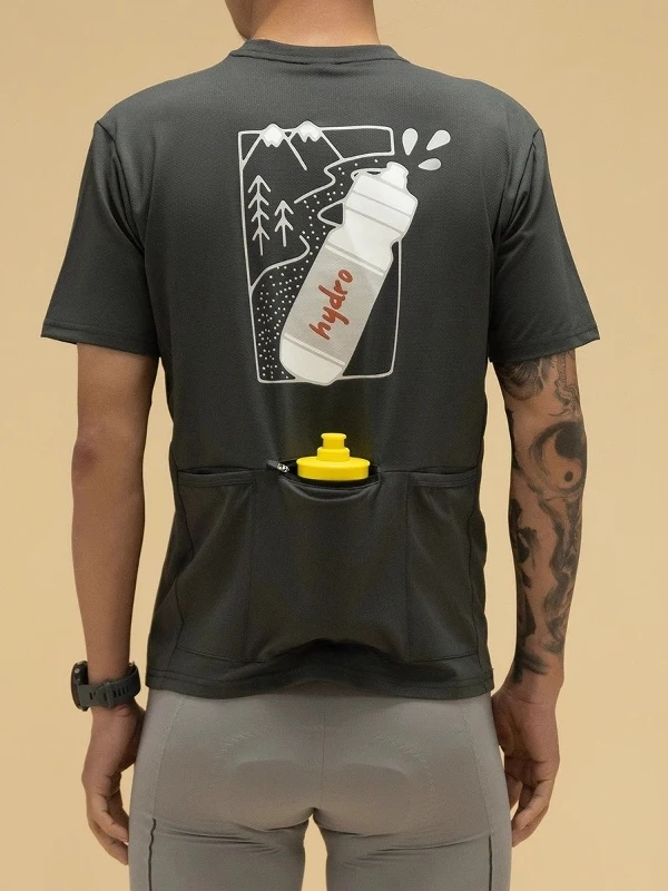 Outdoor Wilderness Water Bottle Print 3 Pocket Men's T-Shirt Quick Dry Zipper Sun Protection Cycling Sport Casual Wear Short ...