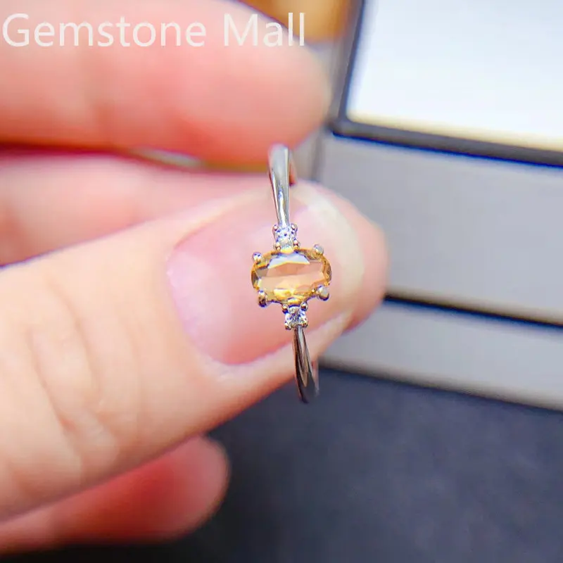 Hot Sale Citrine Silver Ring for Daily Wear 4mm * 6mm 0.5ct Natural Citrine Ring with  3 Layers 18K Gold Plating view 3