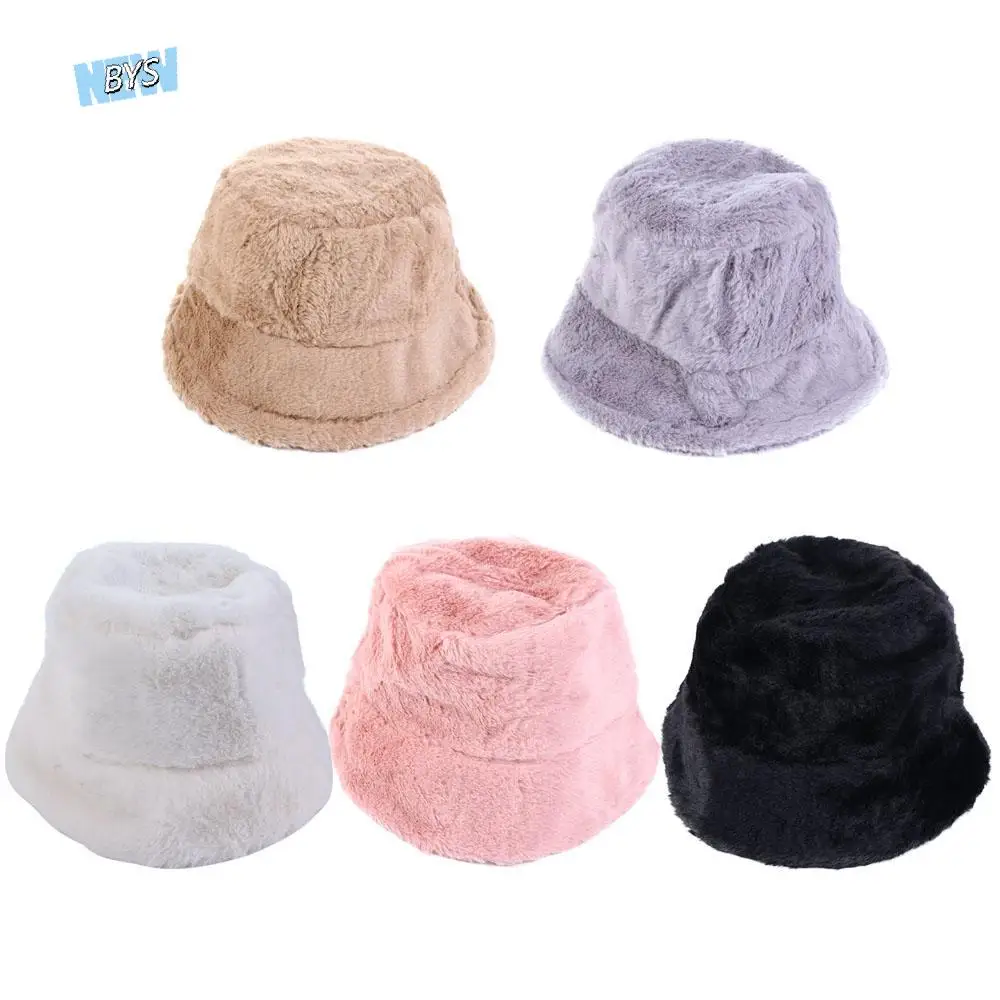 

Vacation Ladies Winter Warmer Thickened Soft Warm Hat Faux Fur Rabbit Fishing Cap Bucket Hat