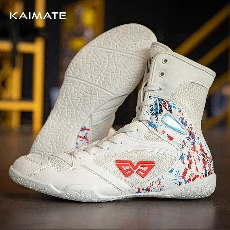 

2026 New Brand KAIMATE New All Black Men's Boxing Boots High Top Size 39-46 Gym Training Wrestling Shoes Breathable Fighting Sne