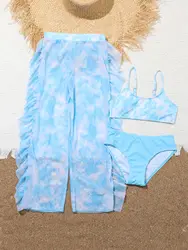 3 Pieces Tie Dry Bikini 2026 Girls Swimsuit With Pants Kids Swimwear Female Bathers Bathing Swimming Swim Suit Beachwear