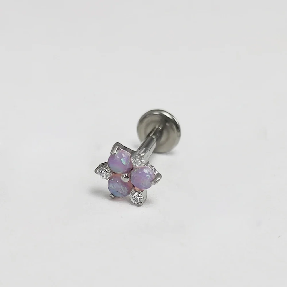 Zircon and Opal Titanium Piercing Ear Studs, 16G