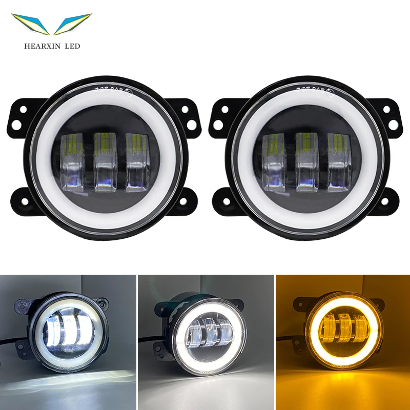 4 Inch Round Led Fog Lights Driving Light with White Amber Halo DRL Offroad Fog Lamps for Jeep Wrangler JK TJ Dodge Journey