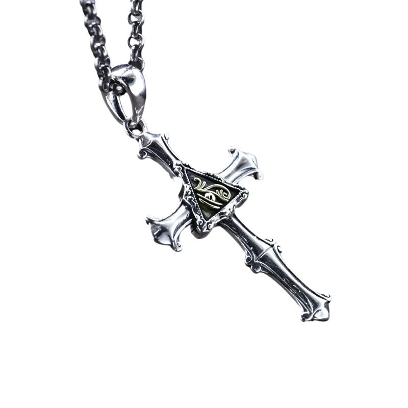BOCAI NEW S925 Sterling Silver Pendants for Men Women Trendy Horus Eye Antique Silver Finish Cross Charm Fine Jewelry Wholesale