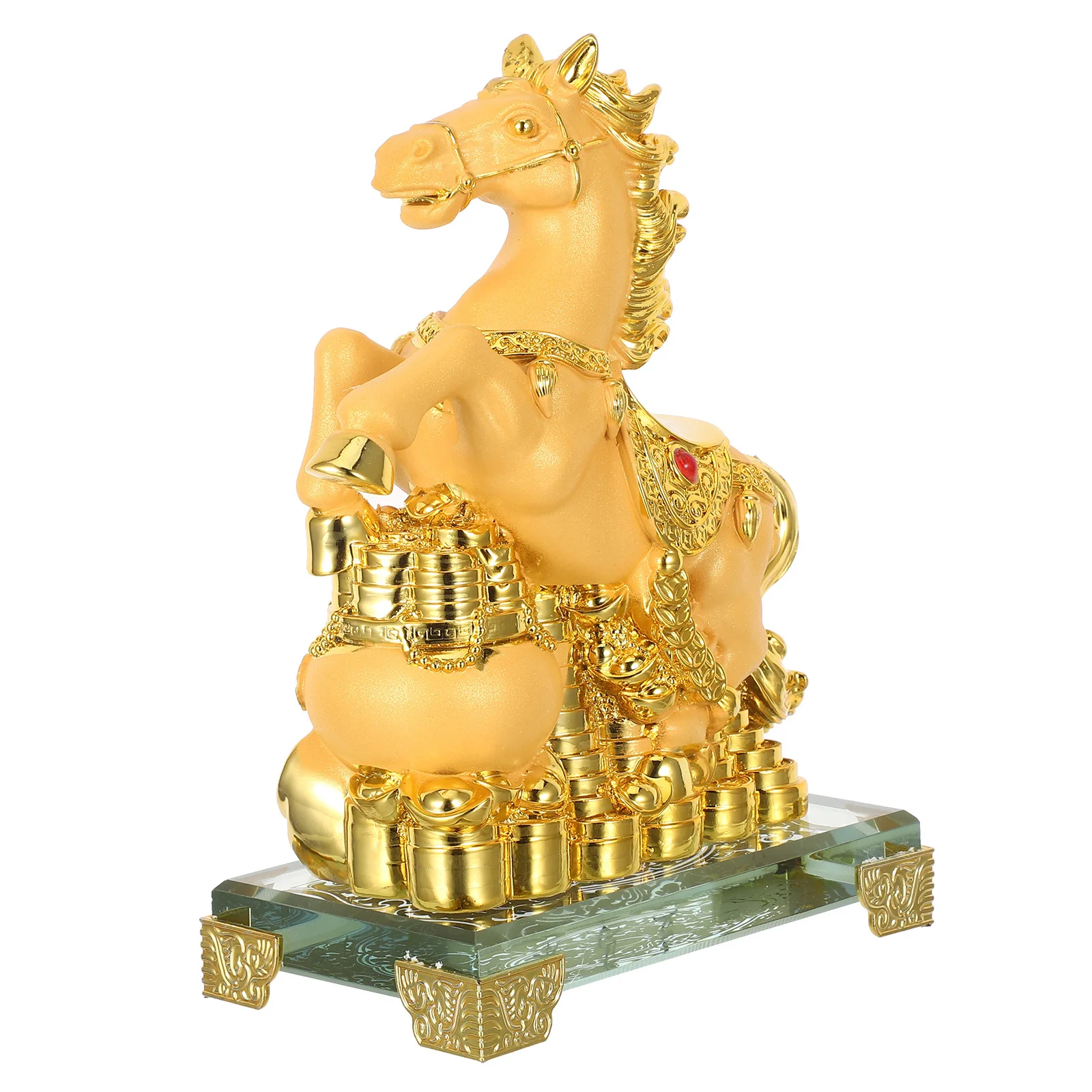 

Resin Standing Horse Statue Home Decor Sand Gold Finish Elegant Resin Sculpture Desktop Carved Animal Sculpture Chinese New Year