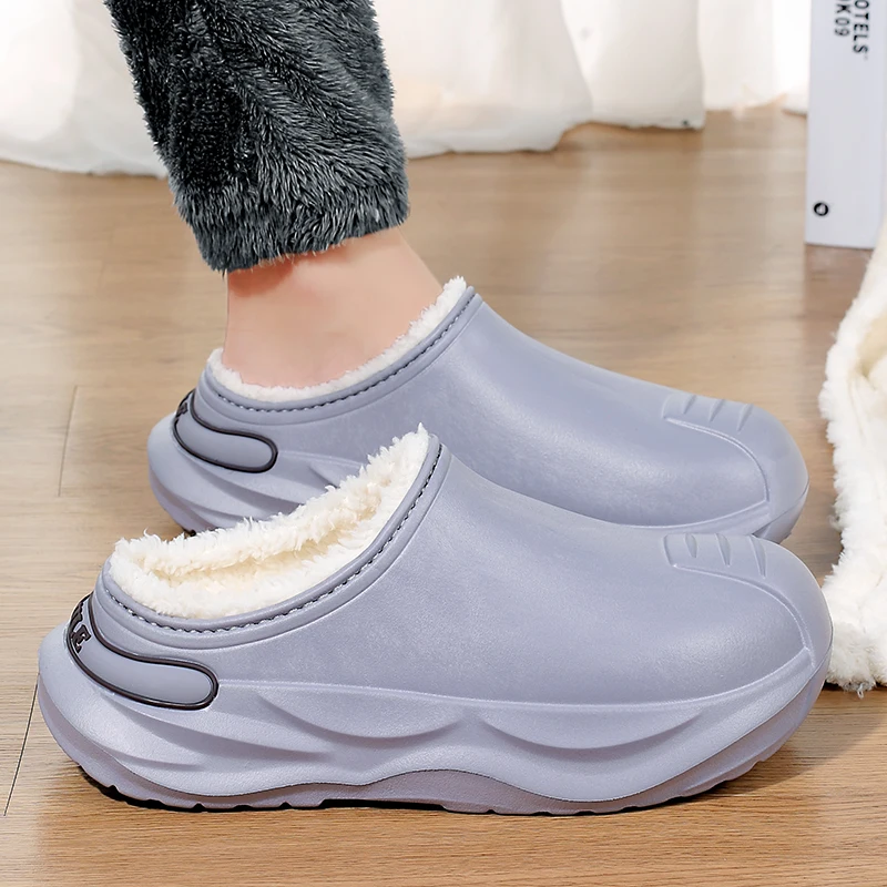 Nova moda chinelos de algodão dos homens inverno quente casa sapatos de algodão à prova dwaterproof água sapatos de jardim interior deslizamento em sapatos concisos
