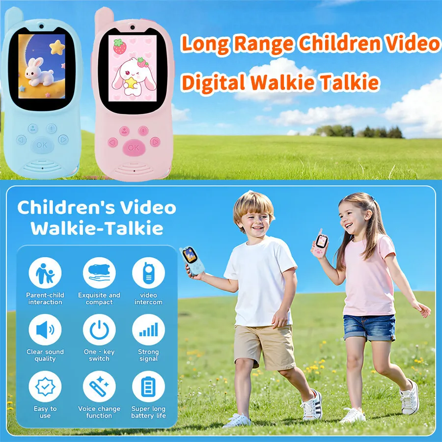 Kids Digital Walkie Talkie with HD LCD Screen Long Range Call Children Video Intercom Parent Child Interaction Gadget Tech Gift