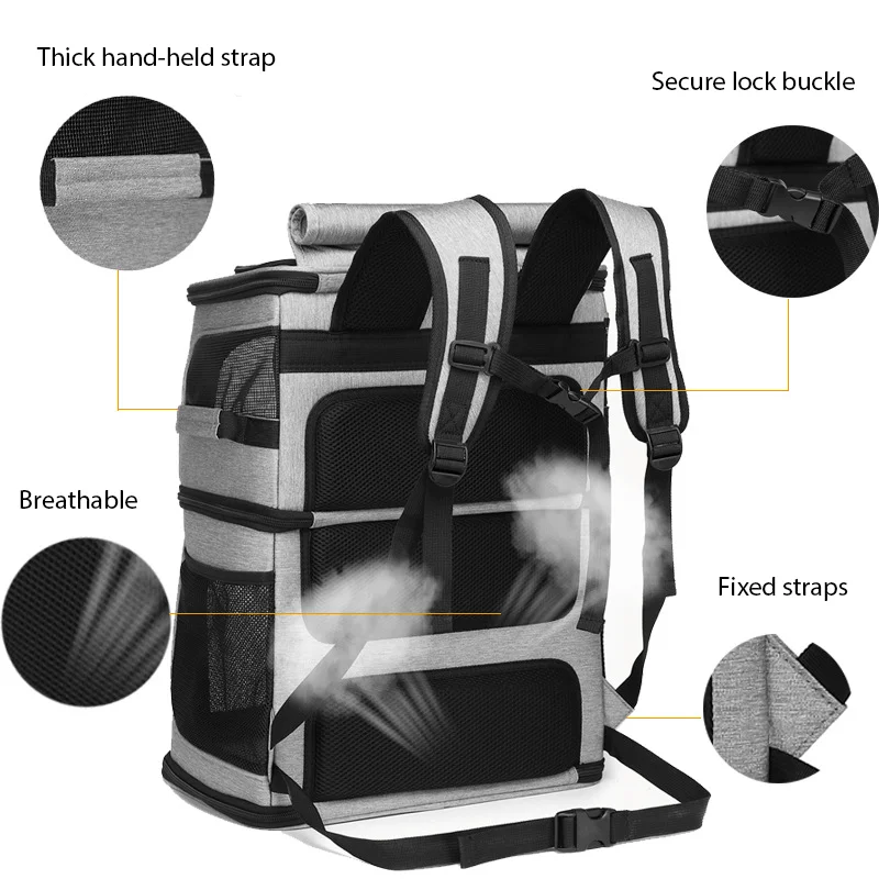 Large capacity double layer pet bag Easy to put two cat backpacks Foldable Oxford cloth dog bag Pet supplies