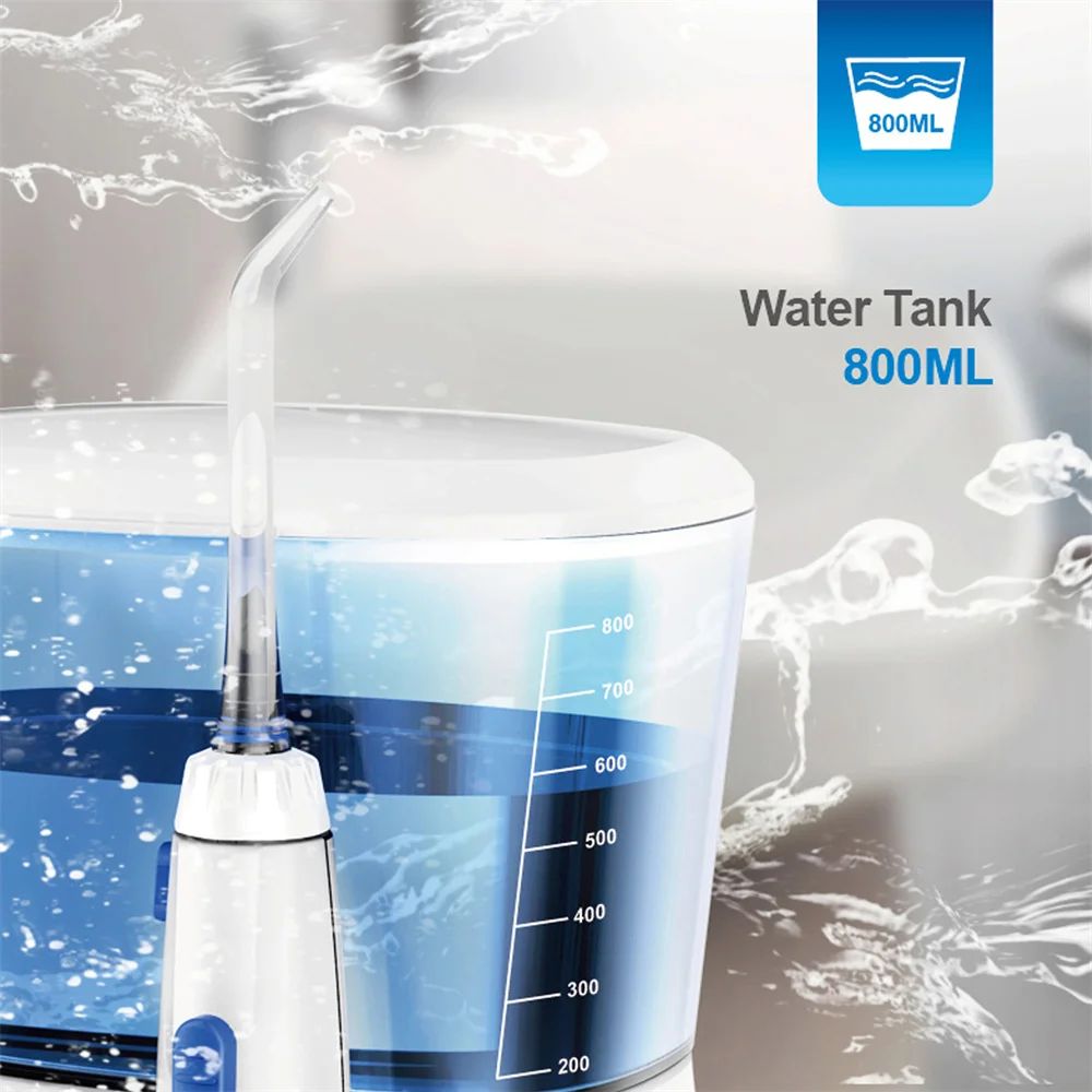 Water Pulse Electric Water Flosser Oral Irrigator 800ML Large Capacity Dental Water Hygiene Flossing Teeth Cleaner with 5x Tips