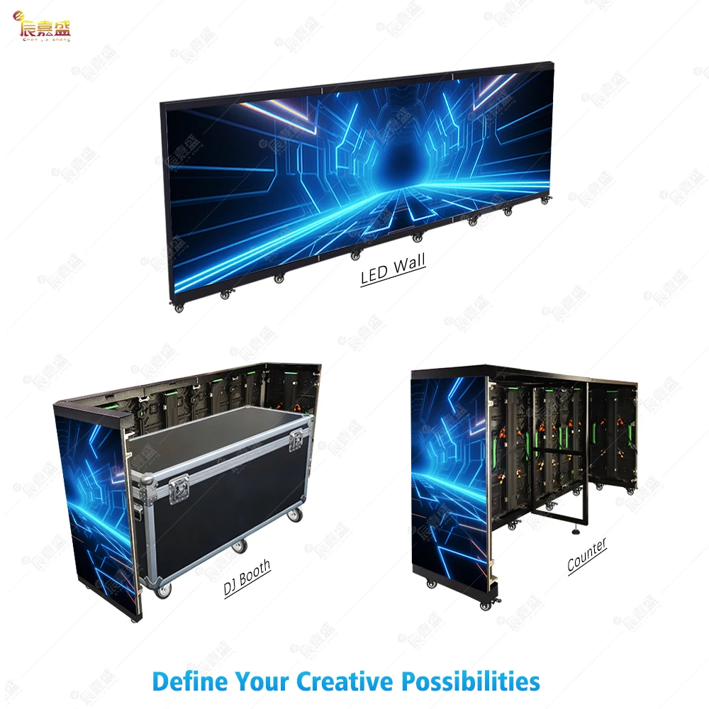 Custom Portable Cabina TV Video Wall Mesa Facade Curved Desk Podium Stand Six Foldable LED DJ Booth Console Table Display Screen view 3