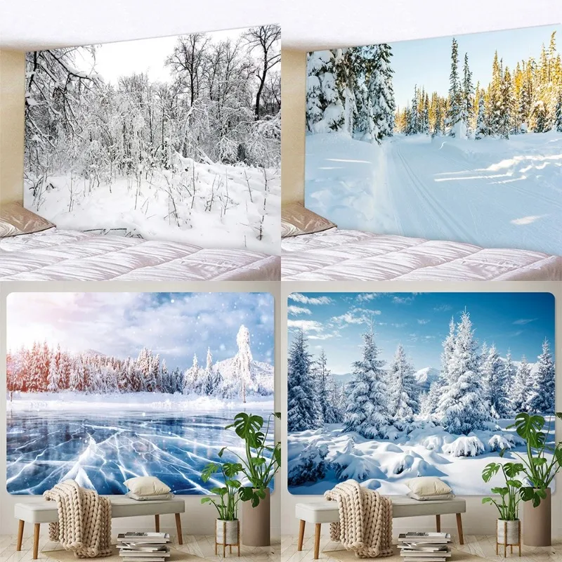 Christmas snow scene home decoration tapestry hippie psychedelic  christmas tree bohemian wall  background cloth