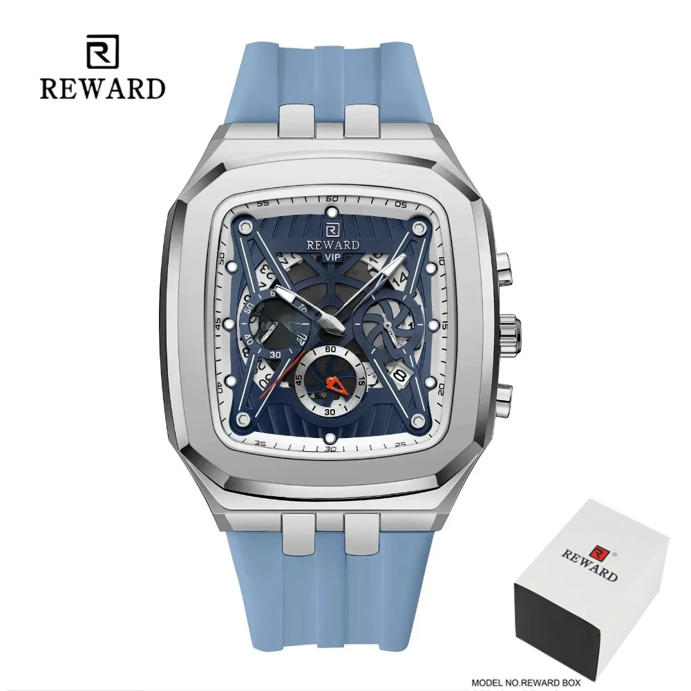 REWARD 832260 Men's Quartz Watch Fashion Rectangular Design Calendar Waterproof Casual Silicone Strap Cool Watches for Man Reloj