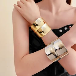 Irregular Punk Smooth Metal Style Wide Open Cuff Bangles for Women Gold Silver Color Wide Hand Bracelet Party Fashion Jewelry K-