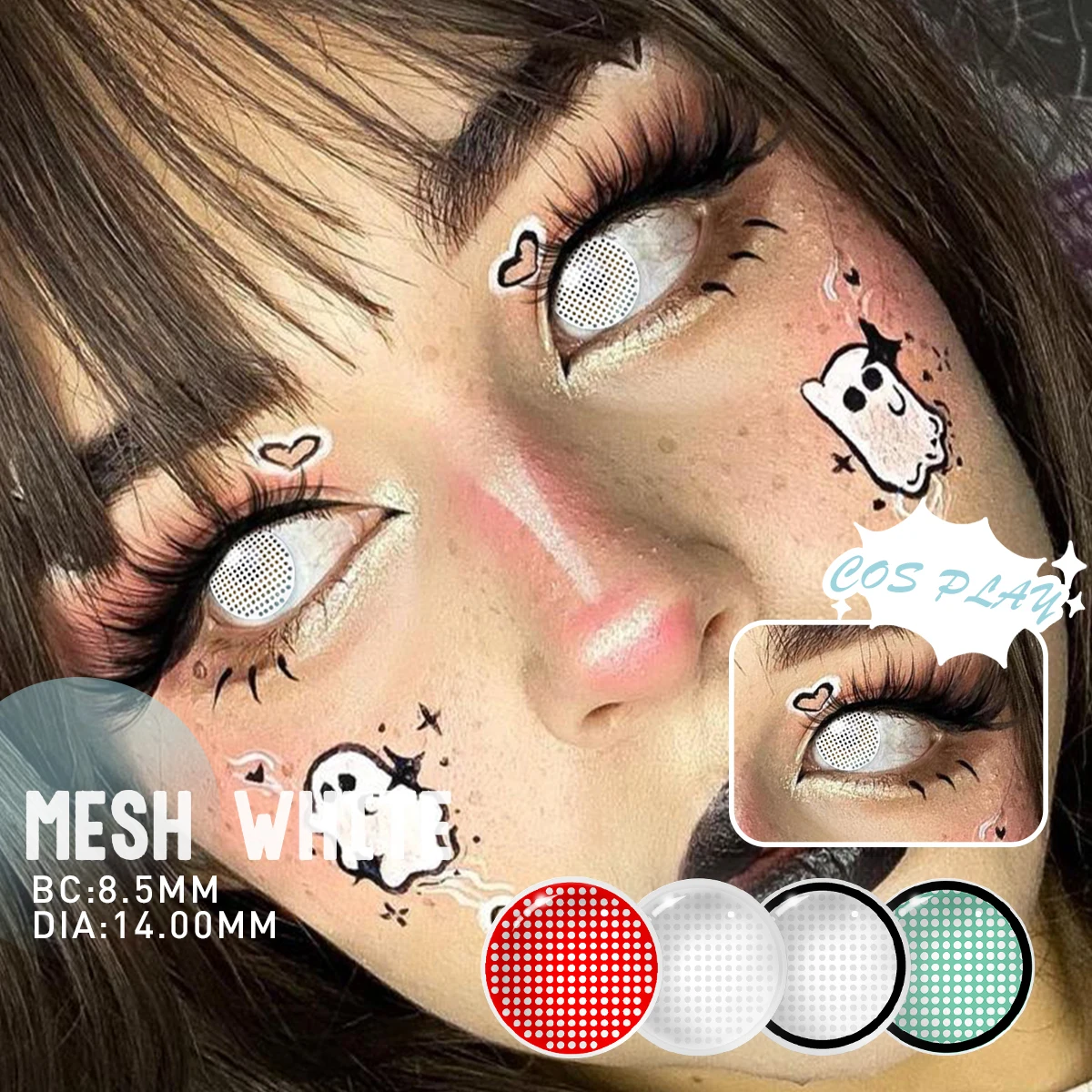VISUASHOW 6 Monate Tragezeit Farbige Kontaktlinsen Mesh Weiß Kleine Pupille Augen Make-up-Linse Verrückte Cosplay Anime Kontaktlinsen Zubehör