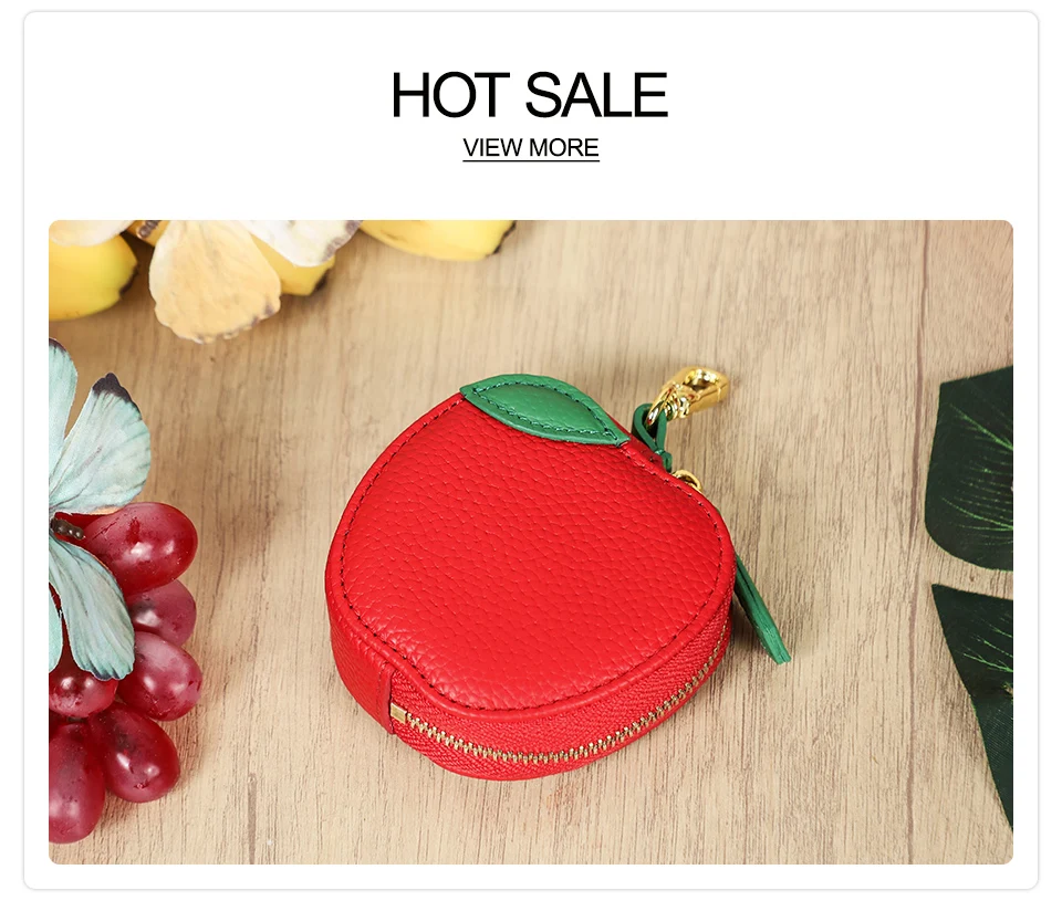 CONTACT'S Genuine Leather Bag Charm, Fruit Series Mini Pouch Keychain, Cute Handbag Pendant for Women, Female Small Item Holder