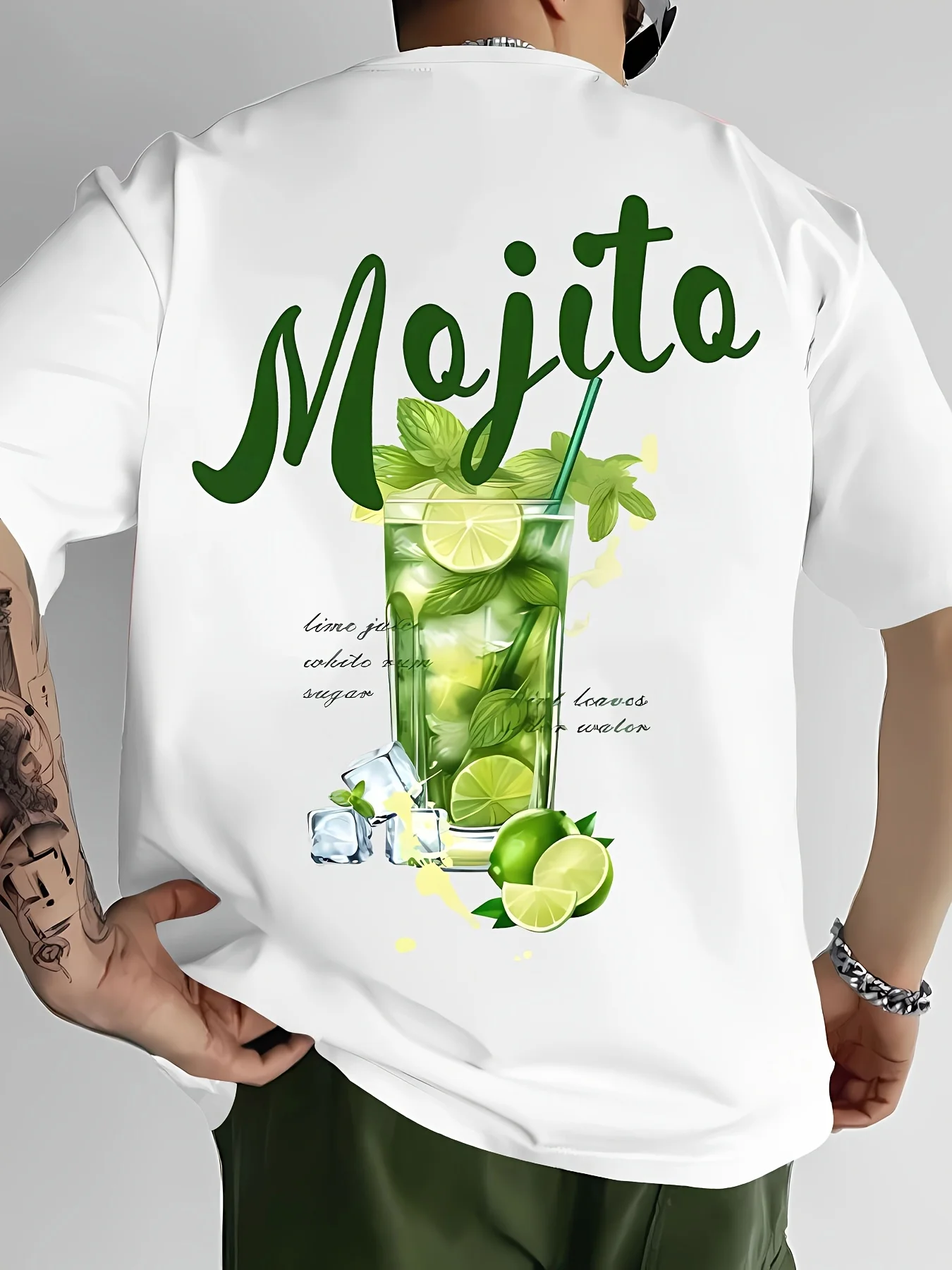 Refreshing Mojito Cocktail Print with Lime and Mint on Premium Soft 100% Cotton Men Tshirt Perfect for Summer Beach Casual Style