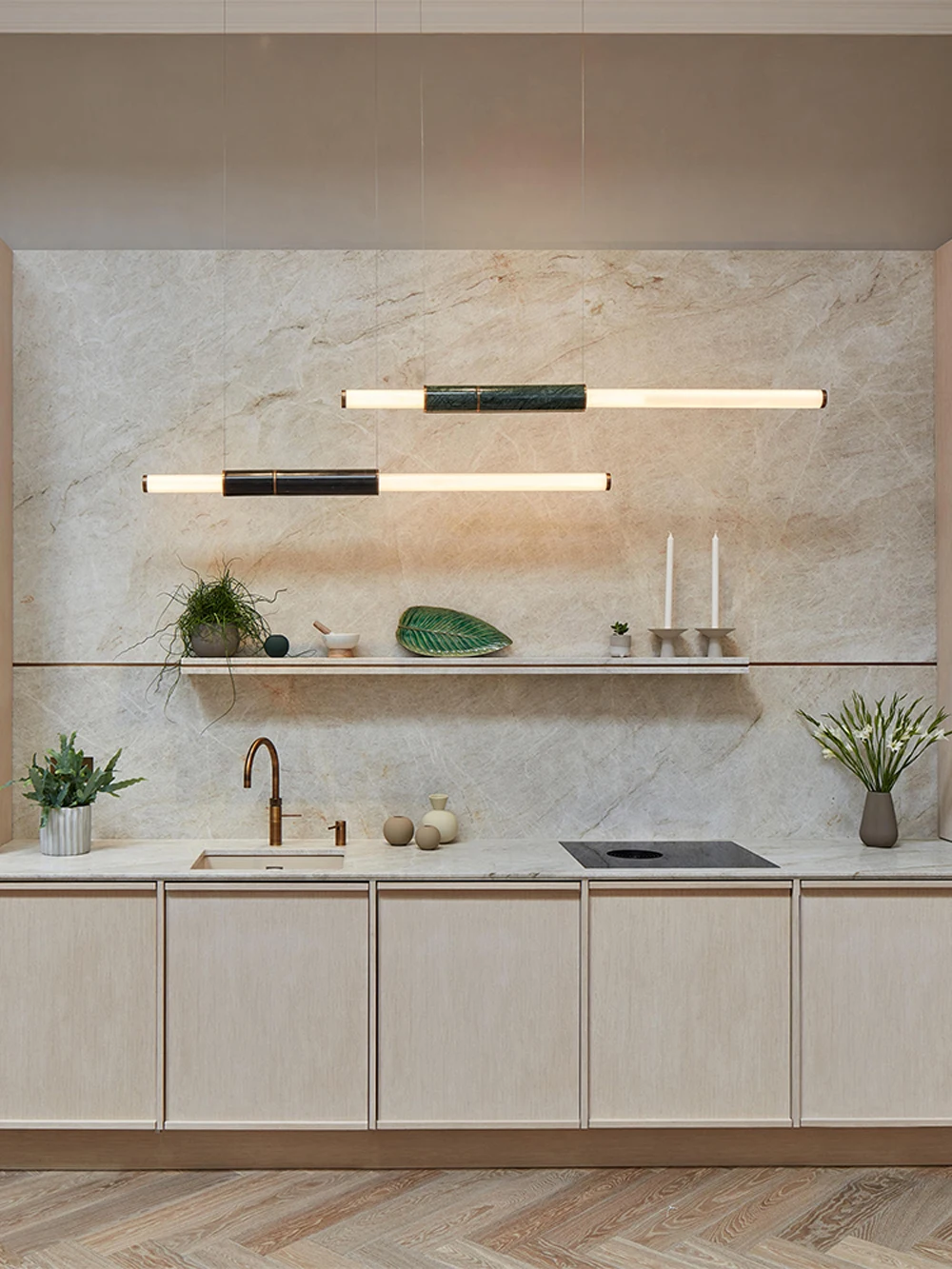 Dimmable LED Marble Linear Chandelier Alabaster