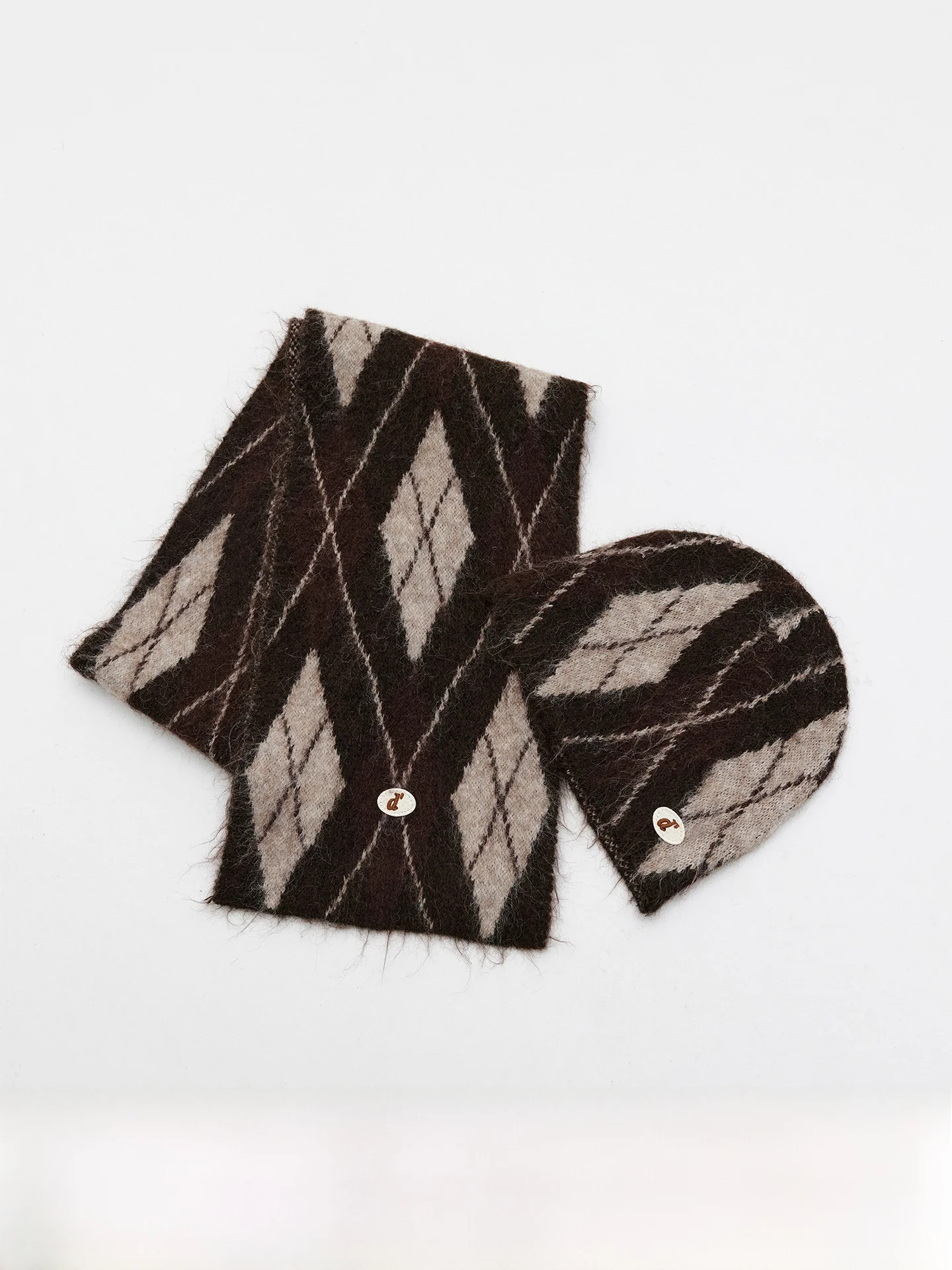 Warm Knitted Scarf And Cold Cap Set Autumn Winter Style Checks Pattern Woolen Feel Fashionable Two Piece Ensemble for Men