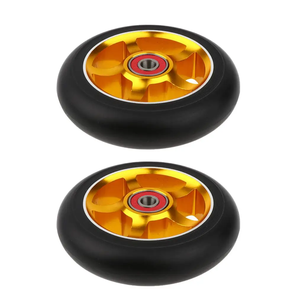 2pcs Replacement 100mm Kick/Scooter Wheels with Bearings & Bushings