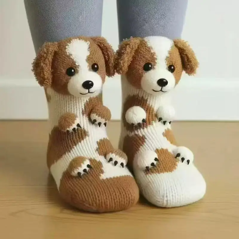 Creative3D3D animalsABSocks，Non-slip striped knit mid-calf socks，Cute animal-themed floor socks for wearing at home in the bedro