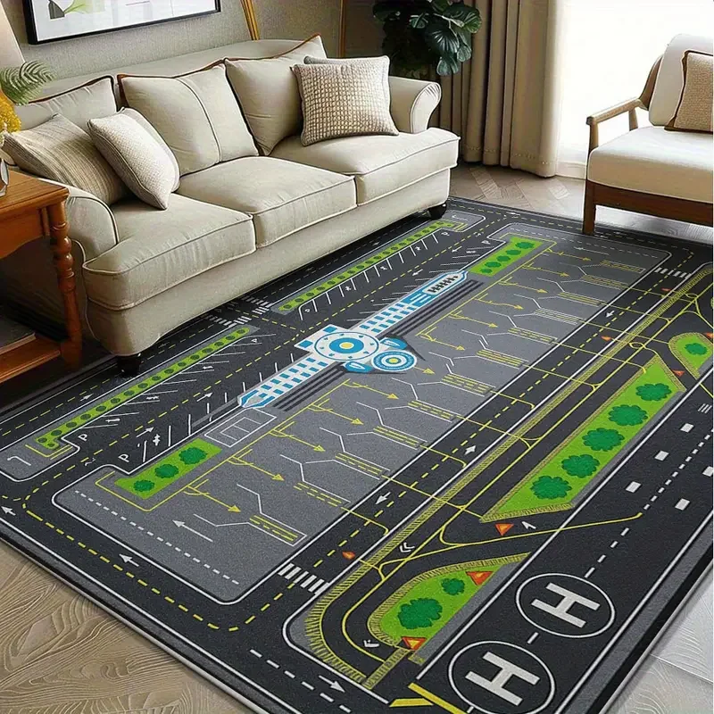 Living Room Carpet Abstract Airport Runway Patterns Carpets Machine-washable Floor Mat Anti-slip Soft Study and Bedroom Rug